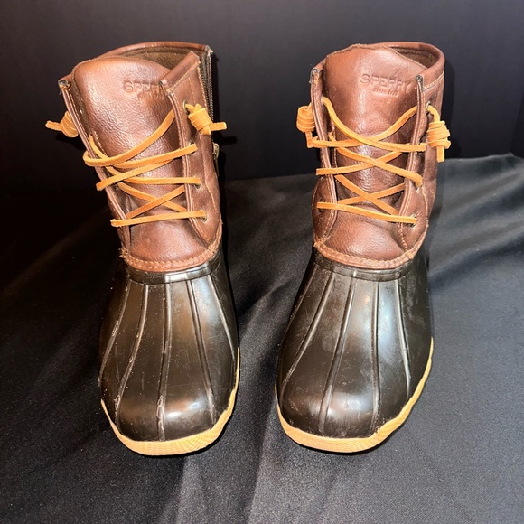SPERRY SALTWATER LEATHER WATERPROOF DUCK BOOTS Side Zip Lace Up Women's Size 6 - Picture 1 of 9